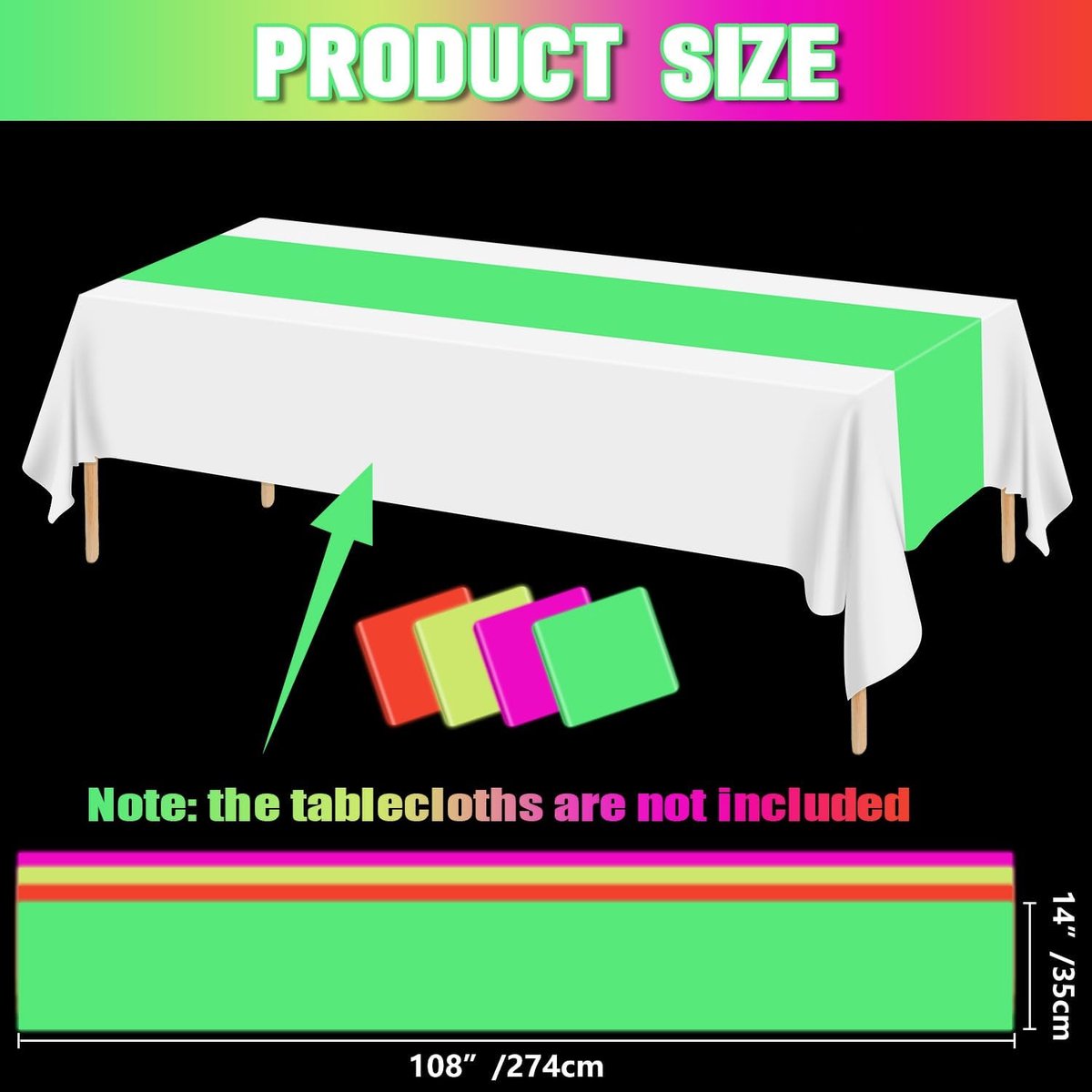Glow in the Dark Tafelloper Set 8 Stuks Fluorescerend voor Feestdecoratie