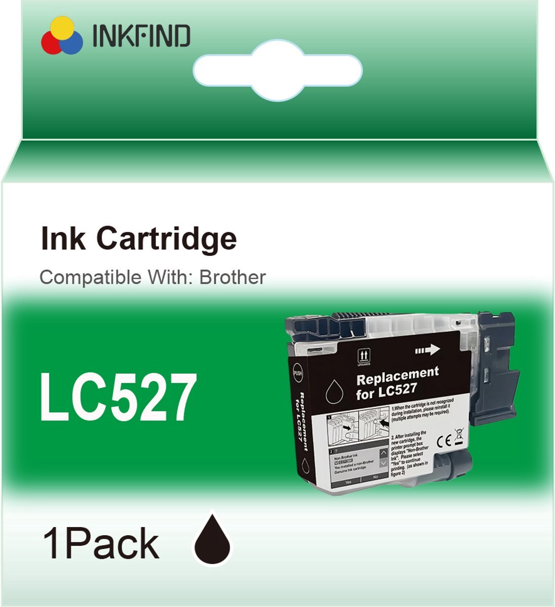 INKFIND LC527 Zwart inktcartridge compatibel met Brother LC527 LC-527 Zwart geschikt voor Brother MFC-J4350DW/J4550DW - 1-pack Zwart