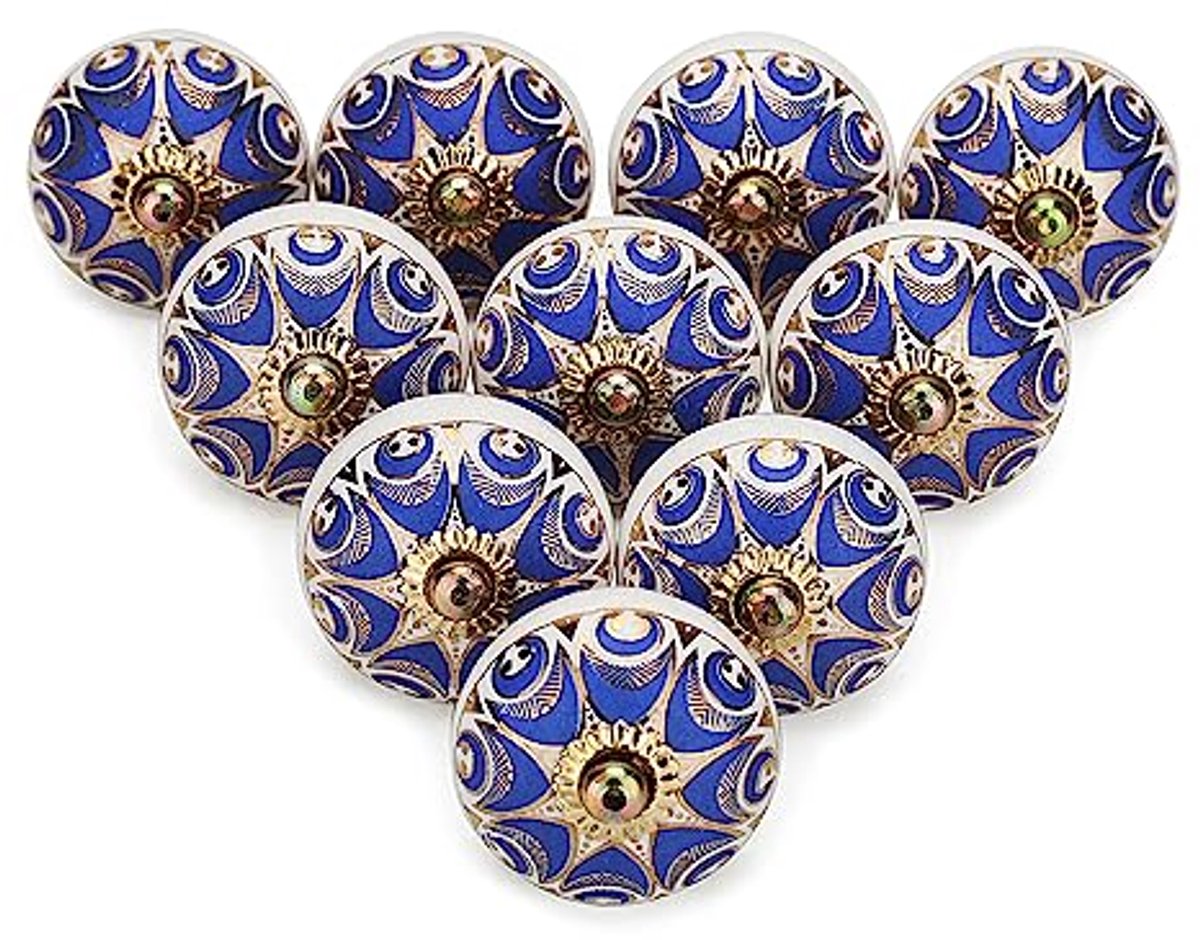 Ultiluxe® Meubelknoppen - 4 Stuks - Keramische Kastknoppen - Ladeknoppen - 6.4 cm - Handbeschilderd - Bevestigingsmateriaal - Blauw