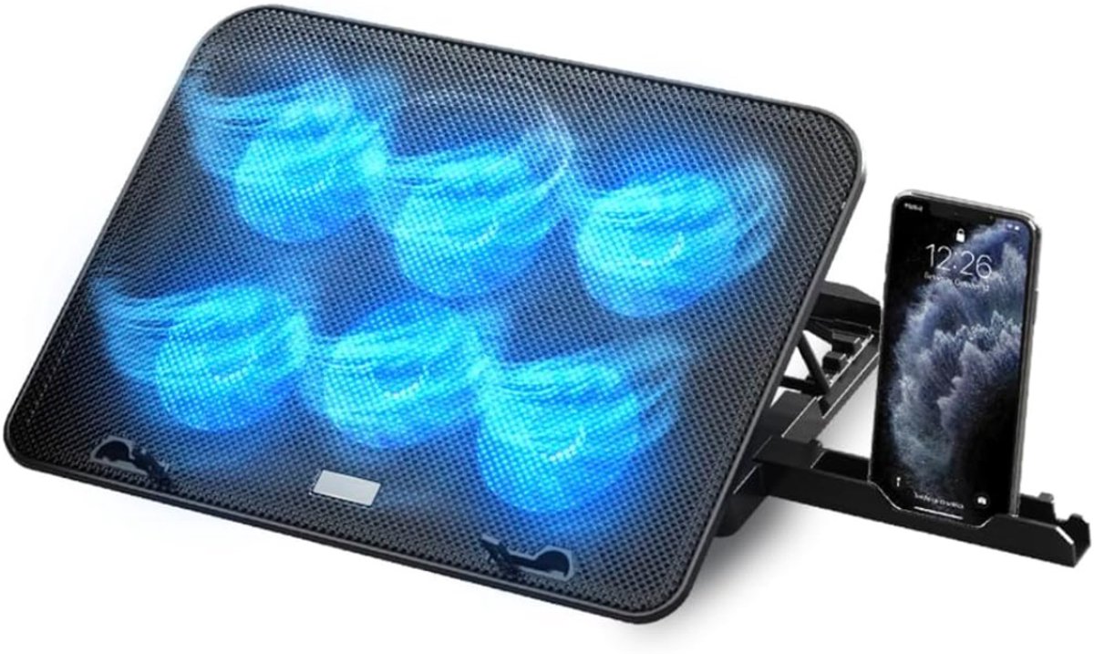 Florixa® Laptop Cooler -Zwart/Blauw - 35cm x 25cm x 2cm