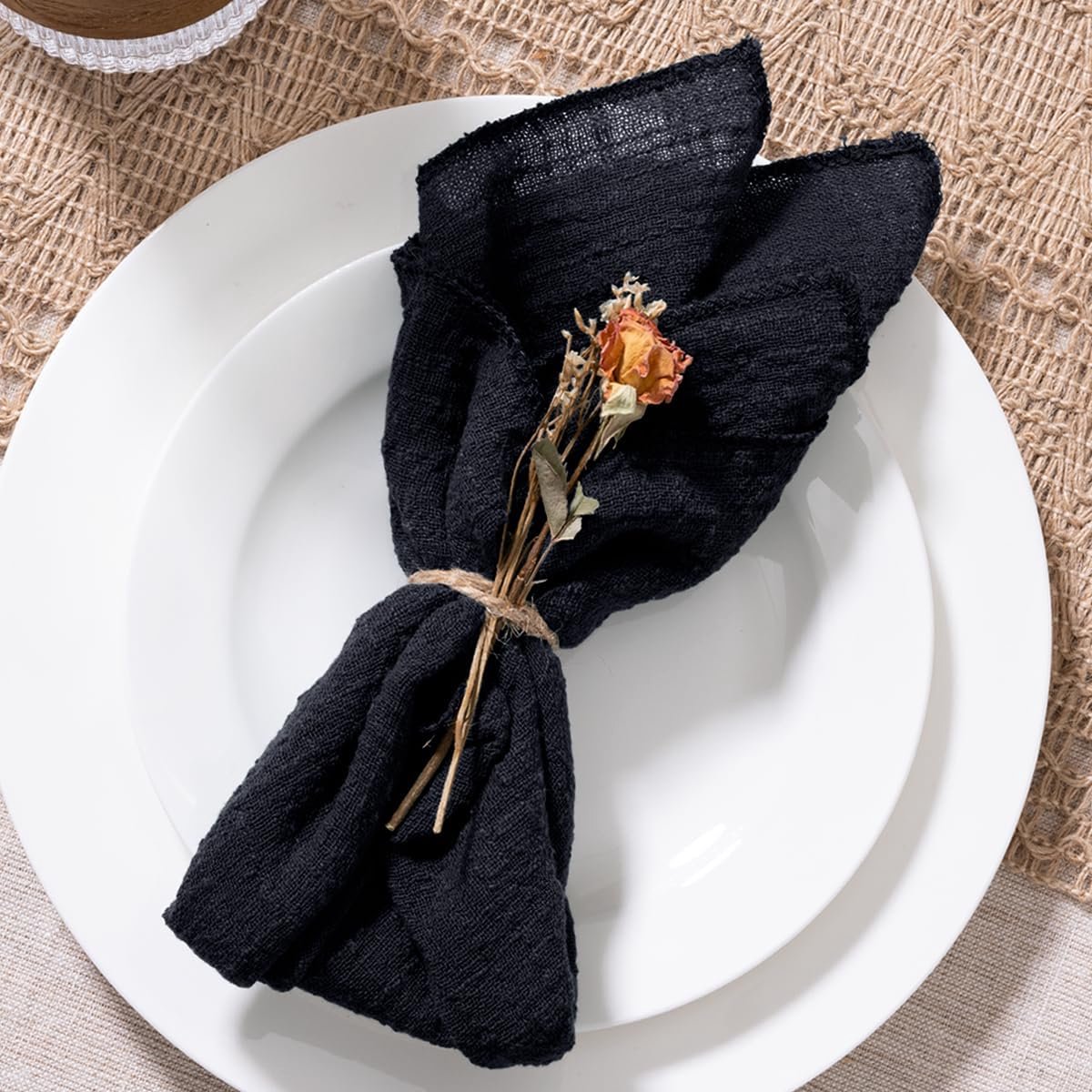 Zwarte Stoffen Servetten Set van 10 - Wasbaar Linnen Look Servetten voor Feest en Diner