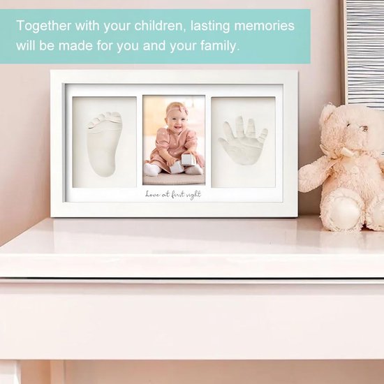 Baby Handafdruk en Voetafdrukset Fotolijst - Gipsafdruk voor Hand en Voet - Echt Houten Fotolijst - Witte Tint - Inclusief Letters en Cijfers van Merkloos — afbeelding 4