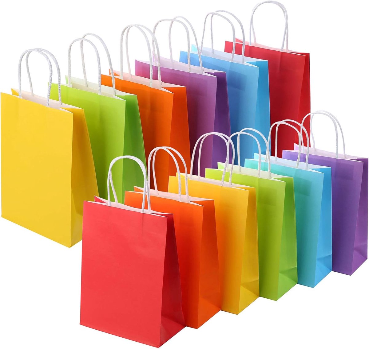 24 Stuks Kraft Papieren Cadeauzakjes met Handvat in Regenboogkleuren