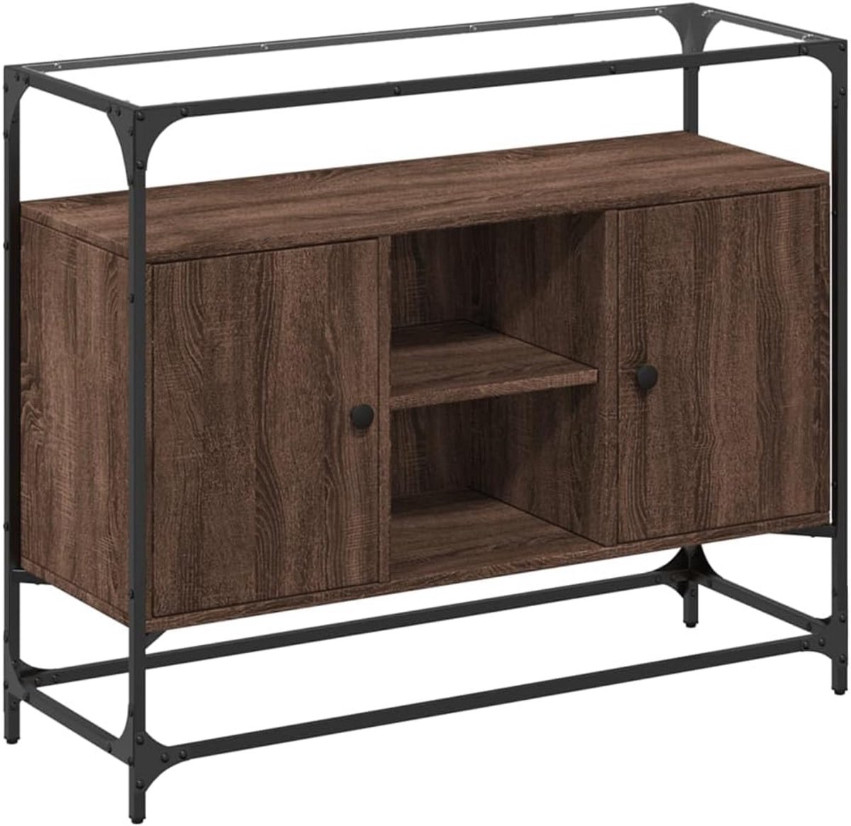 Ladekast met glasplaat 98x35x81 cm Hout Bruin Eiken