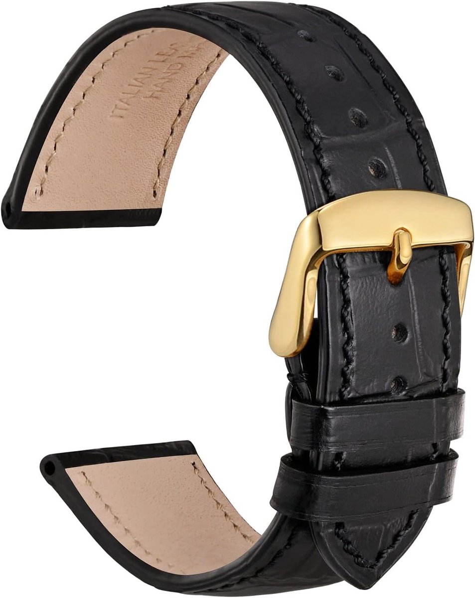 Leren Horlogeband met Alligatordesign en Metalen Gesp - Diverse Breedtes