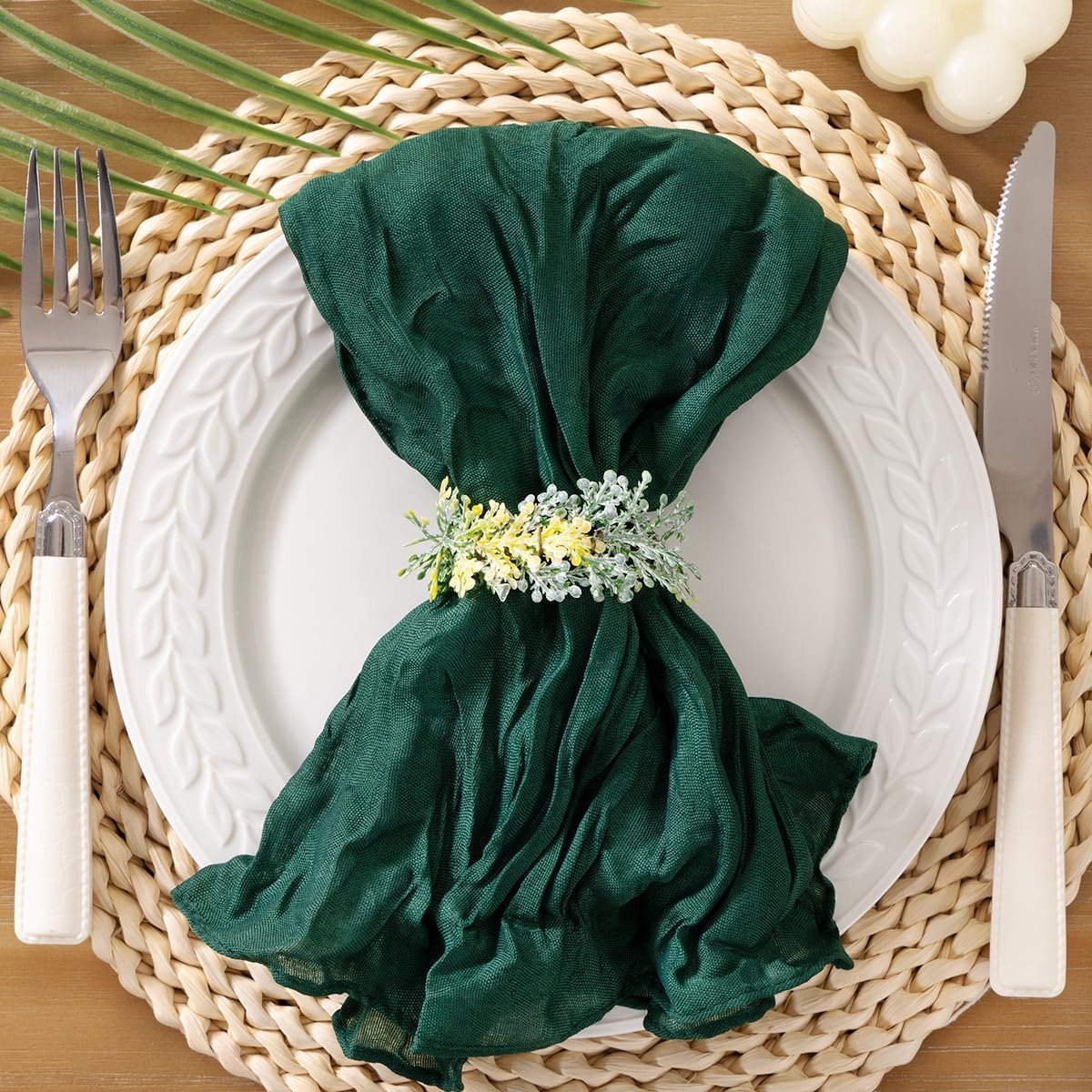 Set van 10 Smaragdgroene Servetten Wasbaar Boho Stijl voor Feest en Decoratie