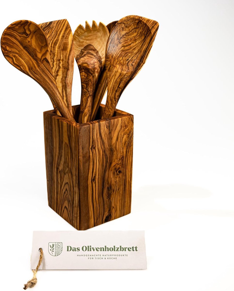 Set Houten Keukengerei van Olijfhout: Spatels, Kooklepels en Saladebestek (16-30 cm)