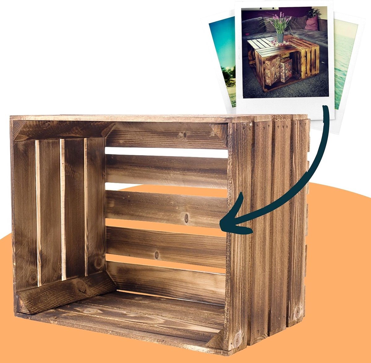 Set van 3 Rustieke Gevlamde Houten Kisten - Fruitkist en Decoratiekist