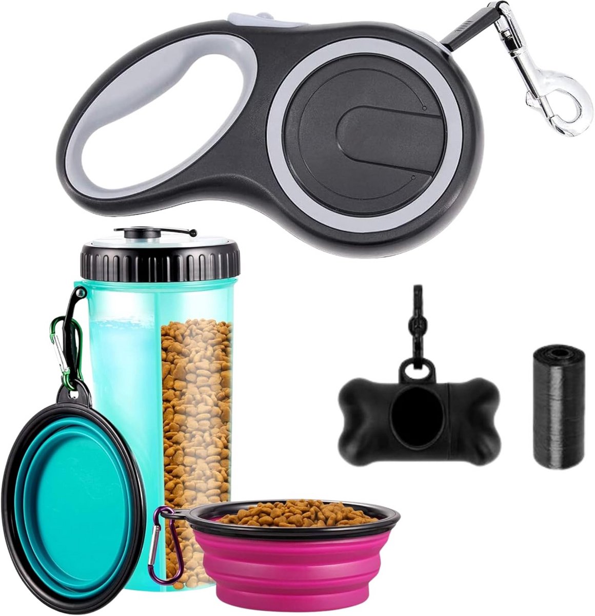 Rollijn met Accessoires - Hondenlijn Set - Dagelijkse Wandelingen - 8 Meter Uitschuifbaar - Tot 40 kg