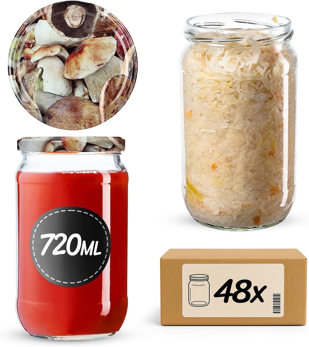 Grote set van 48 weckpotten met deksel 720 ml voor inmaken en bewaren