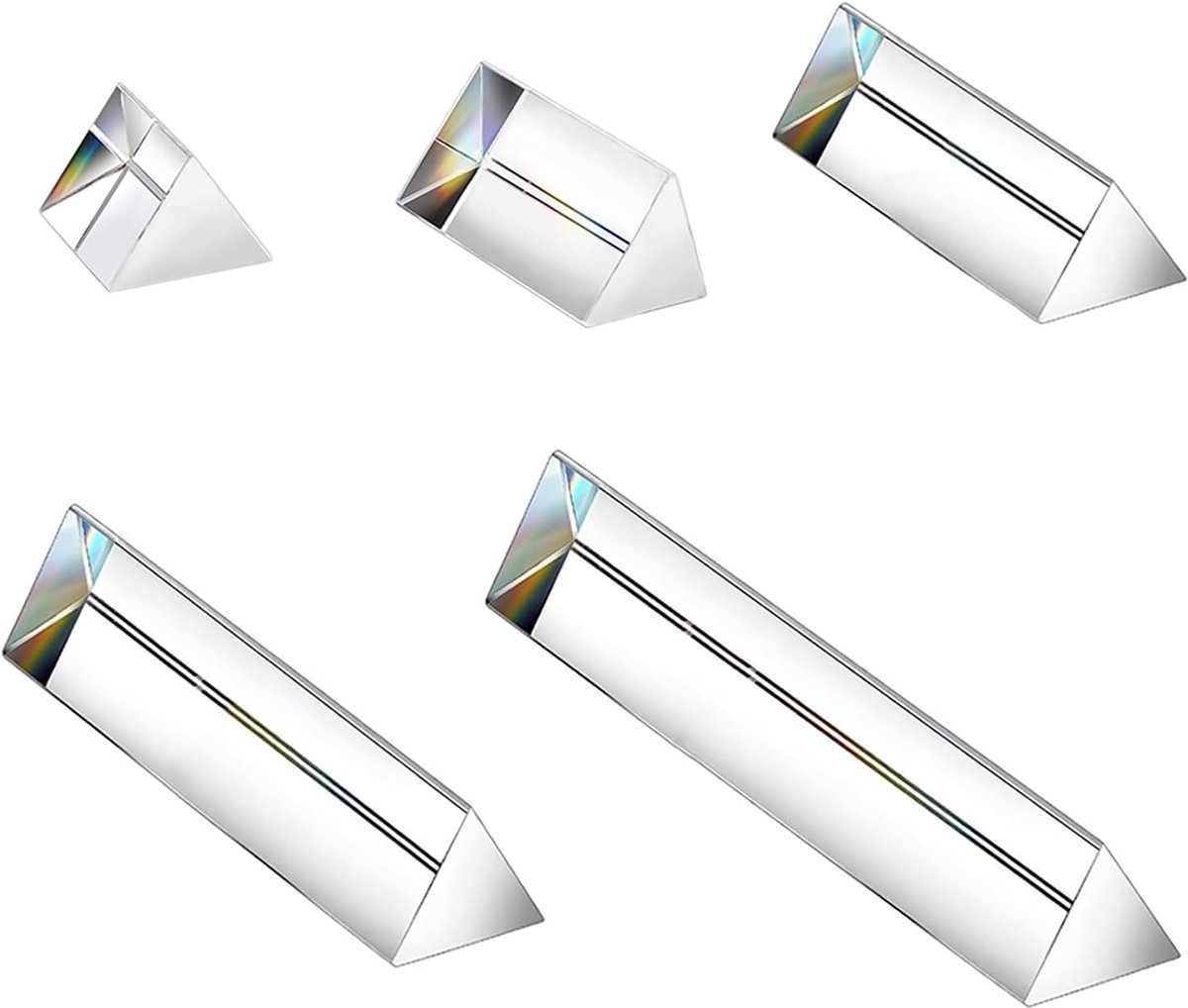 5-delige Set Optische Glas Driehoekprisma's voor Regenboogeffecten en Lichtbreking