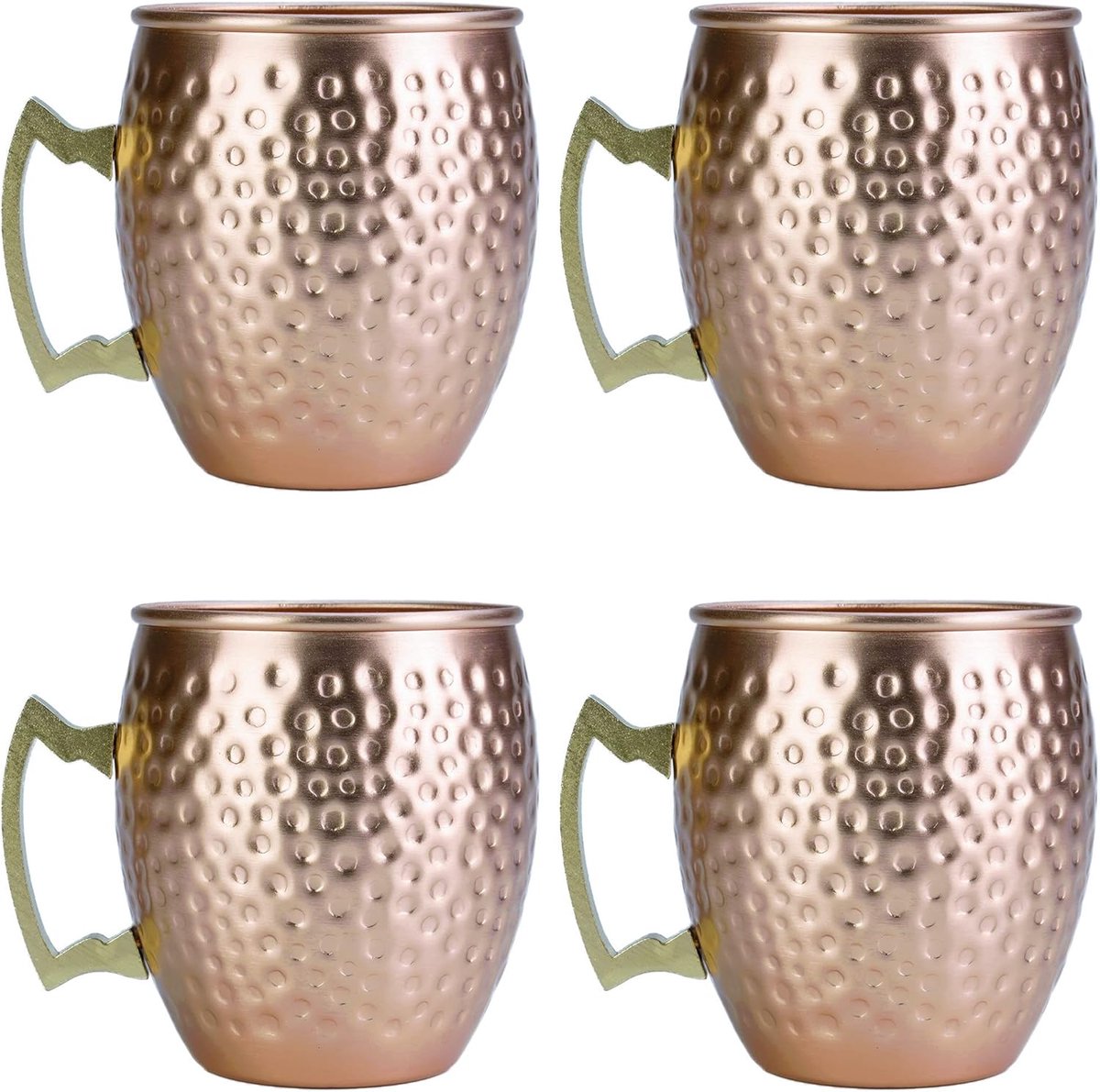 Metalen Mokken - Koperen Bekers - Cocktail Serveren - Set van Vier - 22oz Inhoud - Koperkleurig