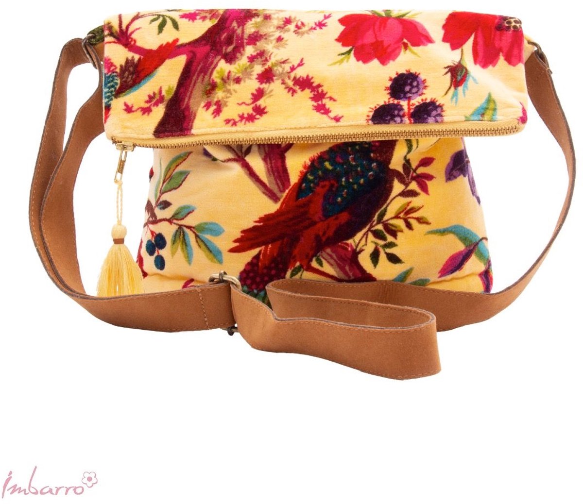 Imbarro Fashion & Home Crossbody Tas Paradise Honey – Velvet Schoudertas met Verstelbare Band – Geel – 36x30 cm