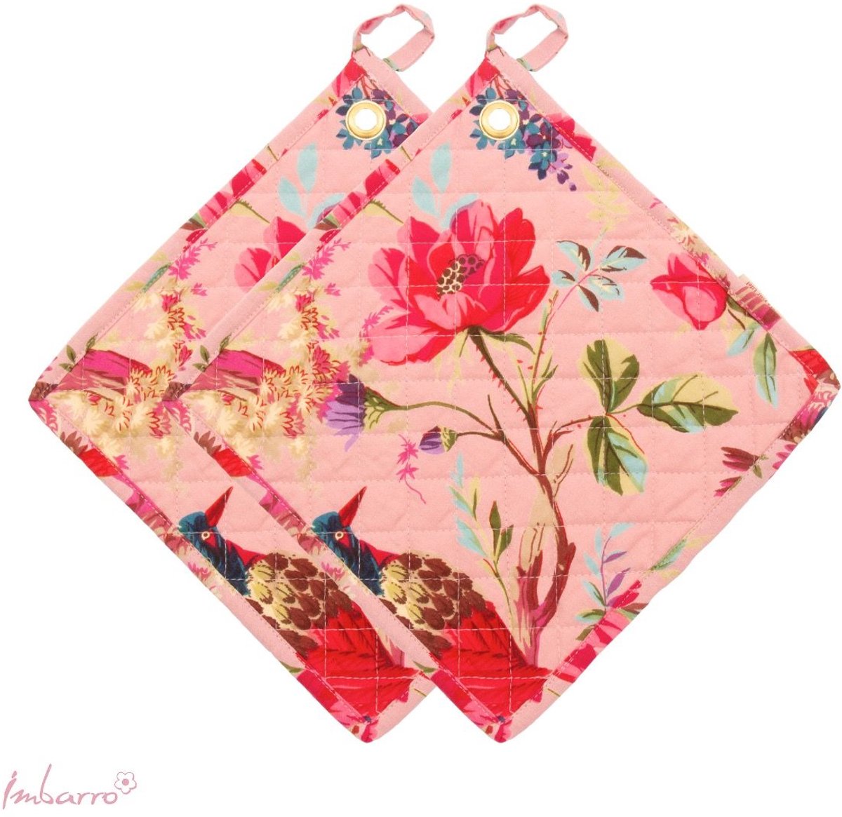 Imbarro Fashion & Home Pannenlappen Paradise Dusty Pink – Set van 2 – Katoen – Roze – 25x25 cm