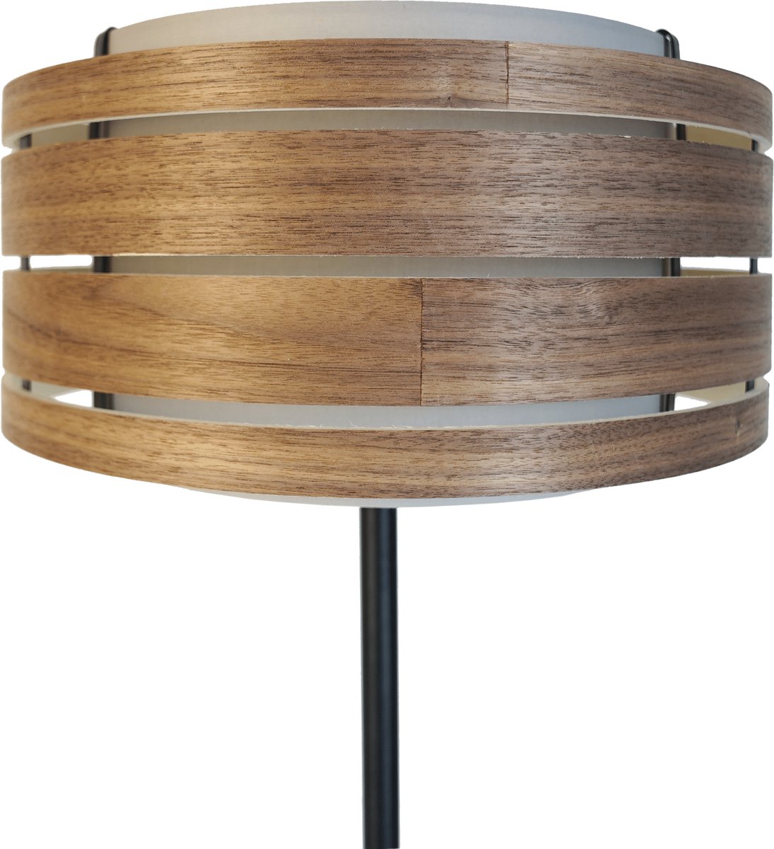 Lampenkap 50cm-Hout (donker walnootfineer)-Stof (Lichtgrijs) 'Beam'