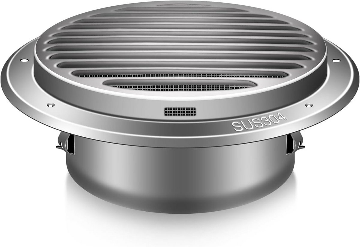 Ventilatierooster 150 mm, Roestvrij Staal, Rond Afvoerrooster met Insectenbescherming en S