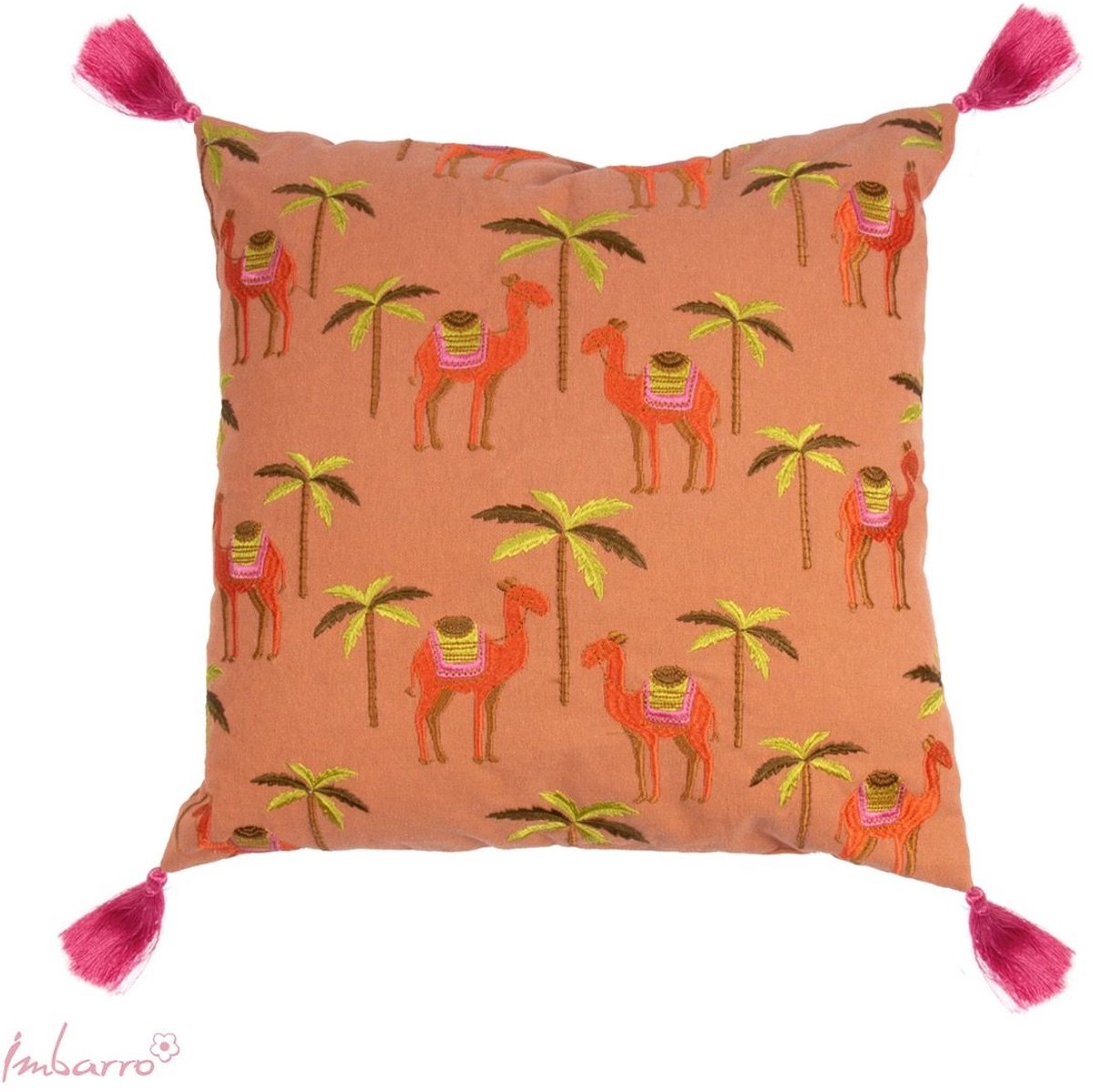 Imbarro Home & Fashion Kussen Dromedary 45x45 cm – Bohemian Katoen met Kwastjes & Dromedarisprint