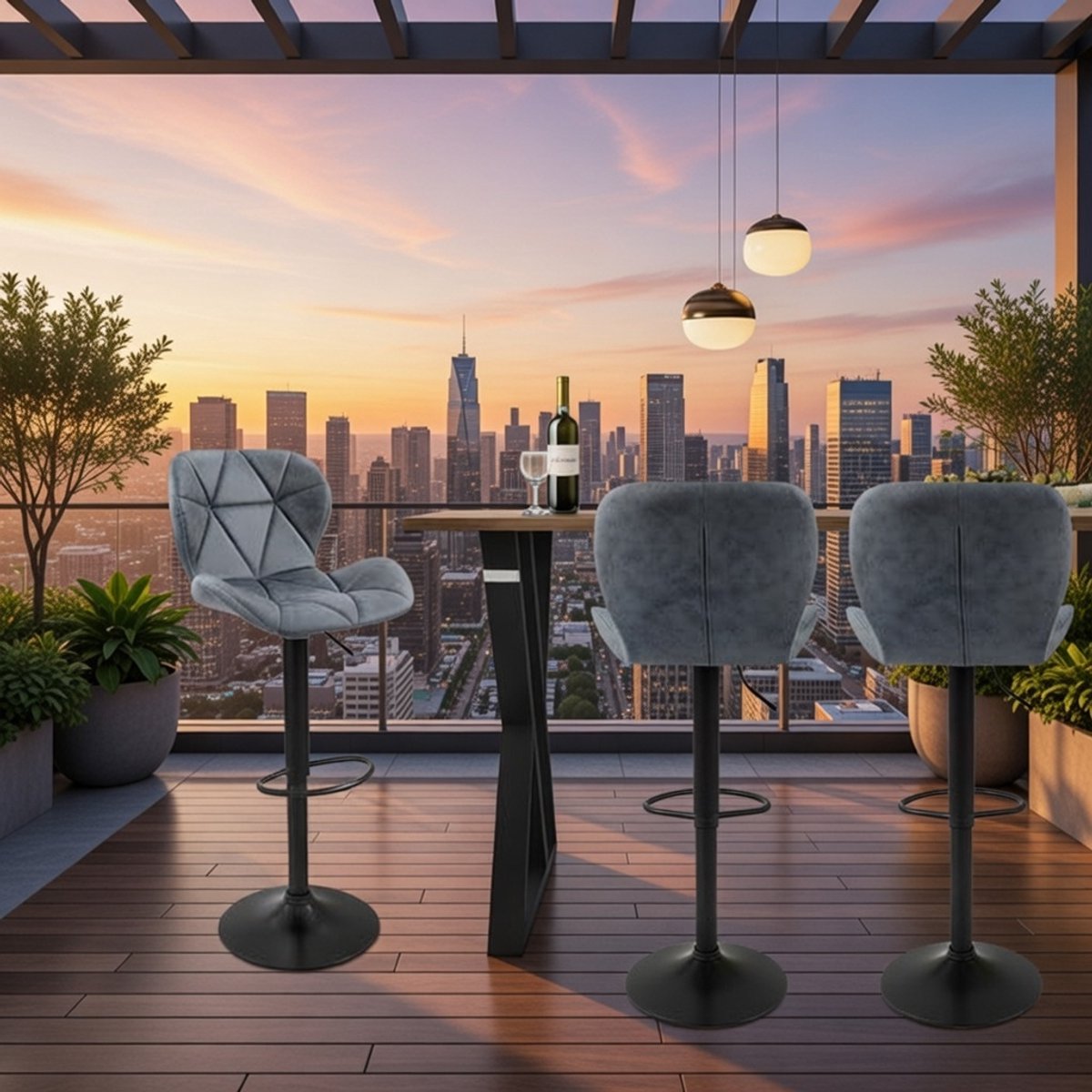 Luxe Verstelbare Barkruk Set van 2 met Rugleuning & Voetensteun – 360° Draaibaar – In Hoogte Verstelbaar 59-79 cm – Kunstleren Bekleding – Moderne Keukenkruk / Barstoel – Antraciet | Casa Serena – ...