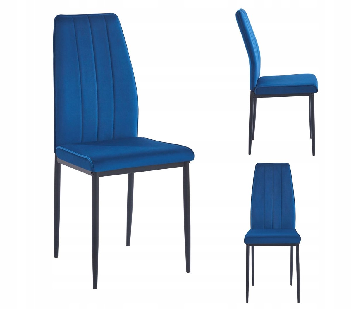 Furnitex K12-FX - Eetkamerstoel - Blauw fluweel - Zwarte metalen poten Blauw;Zwart