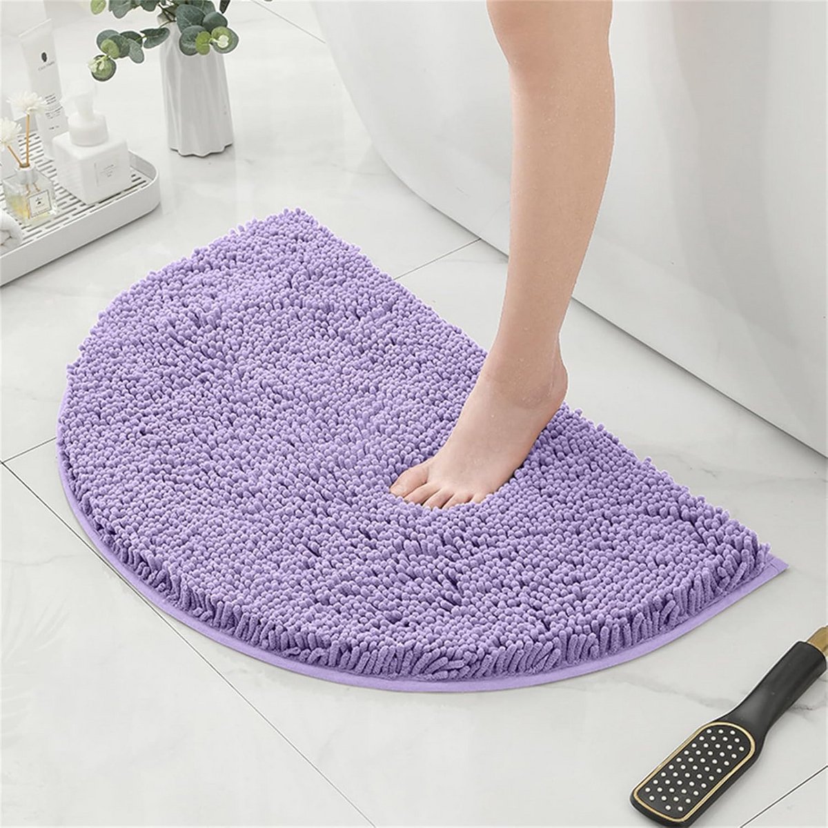 Antislip Badmat voor Badkamer - Zachte Chenille Halve Cirkel, Absorberend en Wasbaar