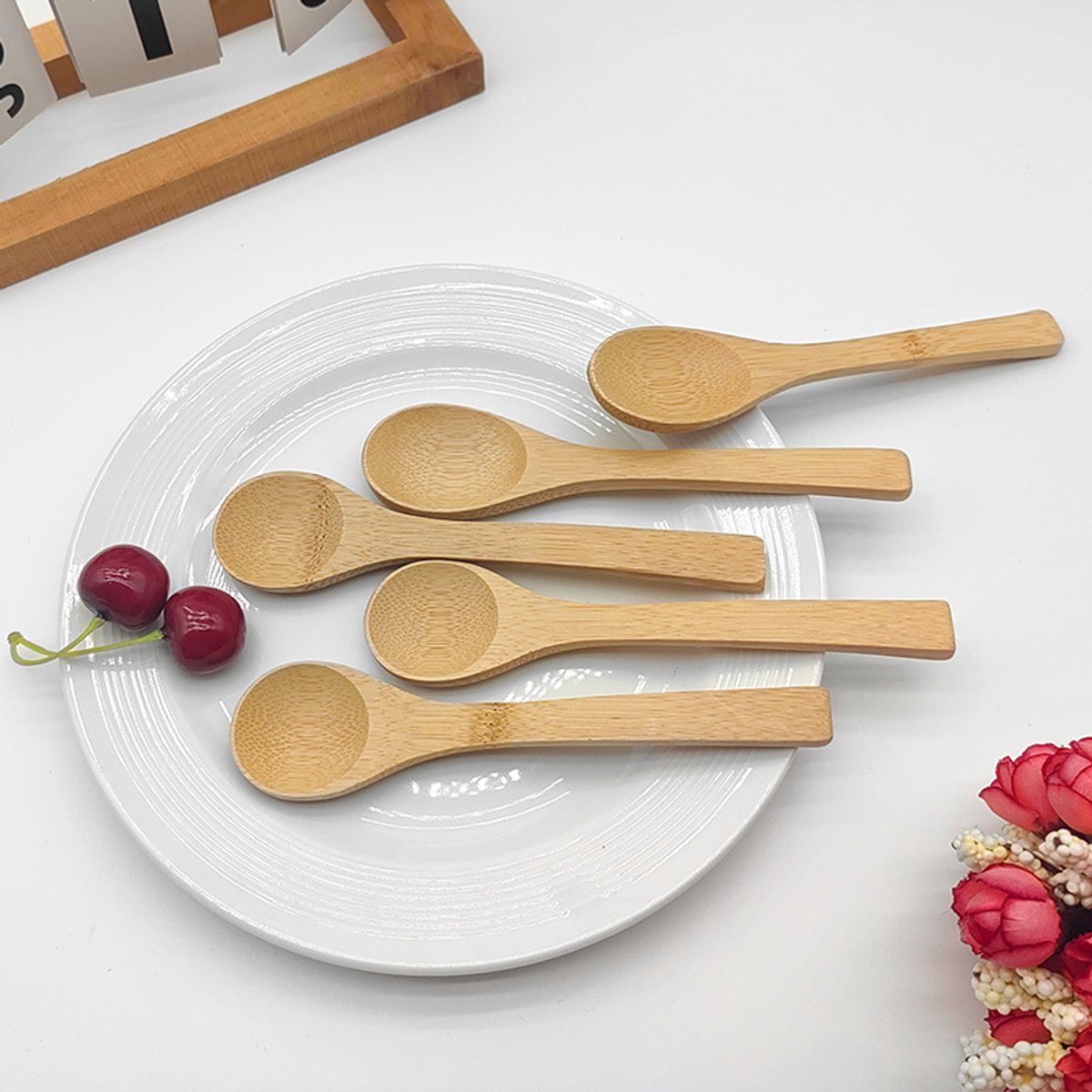 Set van 5 Kleine Bamboe Lepels – Multifunctioneel voor Honing, Thee, Koffie, IJs & Soep