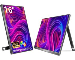 SNJY® Portable Monitor - Draagbare Monitor - Draagbaar Scherm - 0,8 cm Ultradun - 16 Inch - 1920 x 1200p IPS - Zwart