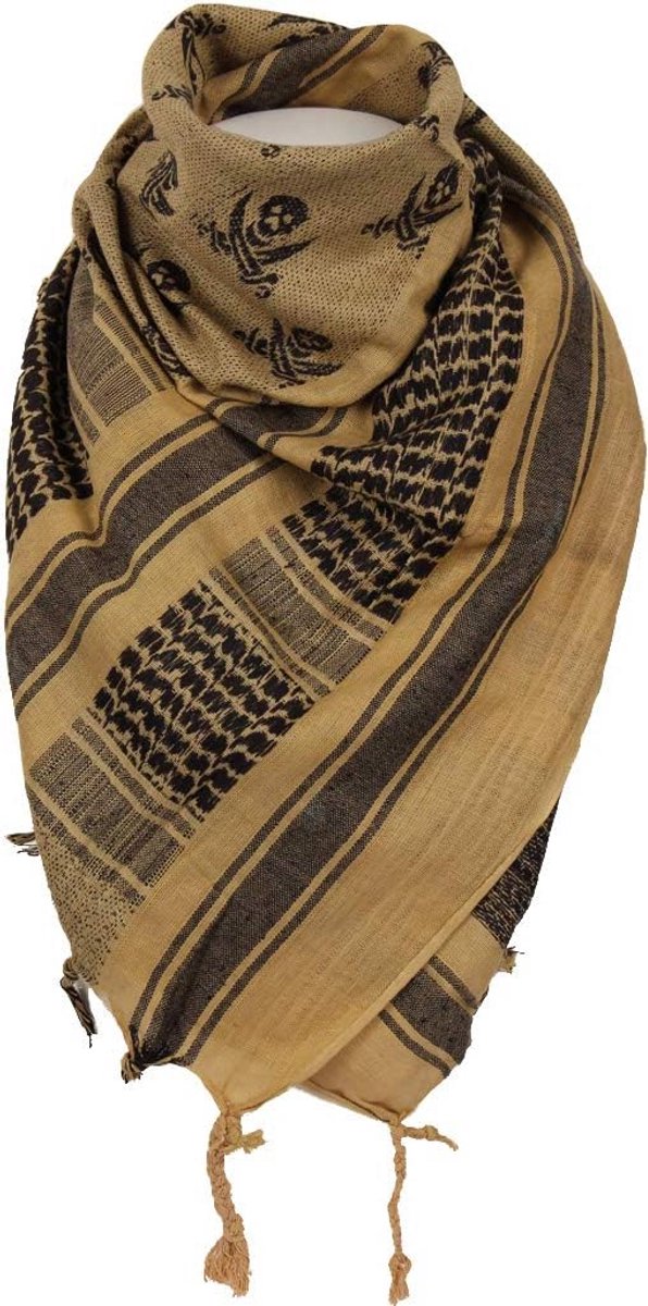 Multifunctionele Shemagh Halsdoek 110x110 cm - Coyote/Zwart met Doodskop