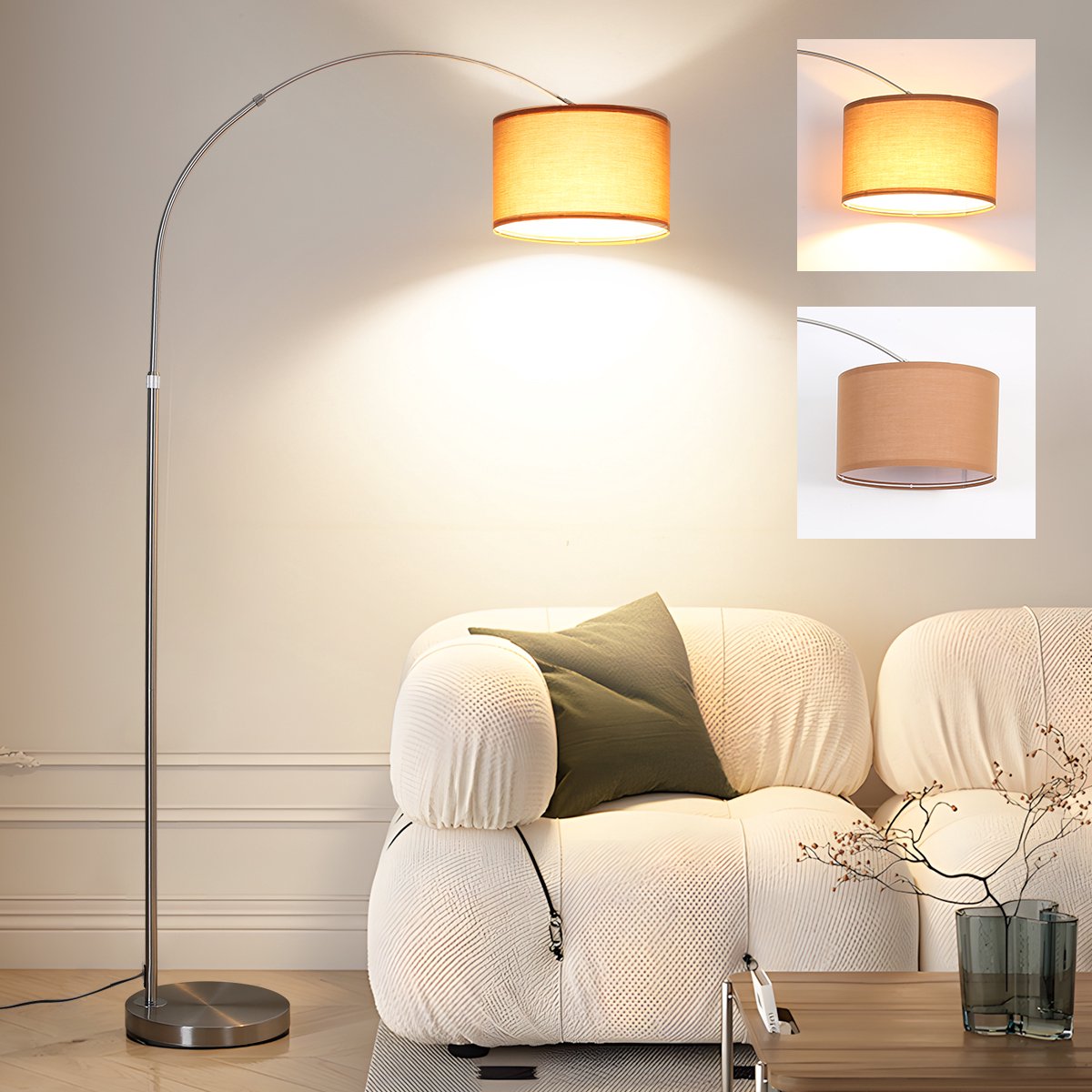 ANTENLICHT Moderne Vloerlamp - Staande Lamp met Bruin kap - 1 Lichts 9W 3000K 860LM - Chroom - Woonkamer - Slaapkamer