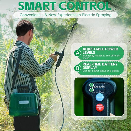 Accu Drukspuit 8 Liter - Druksproeier - Rugsproeier Tuin - Comfortabel Draagcomfort - Telescopische Lans - Regelbare Sproeikop - Drukspuit met lans - 2000 Mah - Groen — afbeelding 4