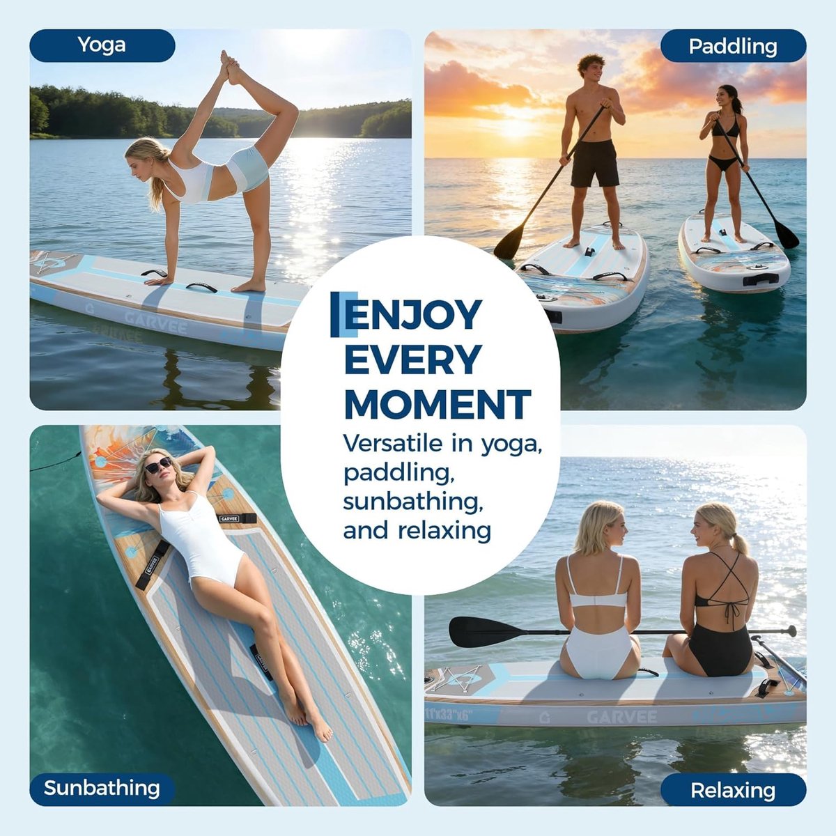 Luxe Opblaasbaar SUP Board - Houtlook Design - 200kg Draagvermogen - Extra Stabiel Stand Up Paddle Board - 2 Personen - 335×86×15 cm - Complete Set met Pomp, Peddel & Rugzak – foto 5
