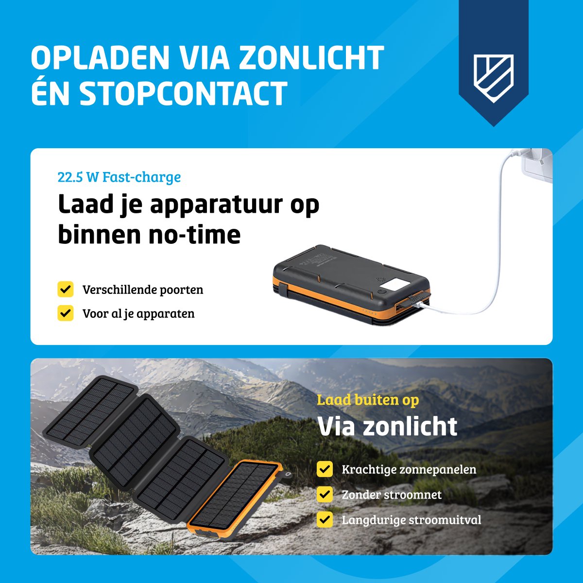Forturus Solar Powerbank 20.000 mAh met 4 Uitvouwbare - afbeelding 3
