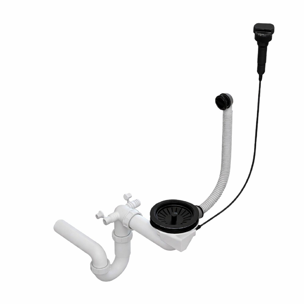 QLS Automatische Sifon 3 1/2 inch afvoer voor enkele spoelbak Zwart Roestvrij staal PVC 11431