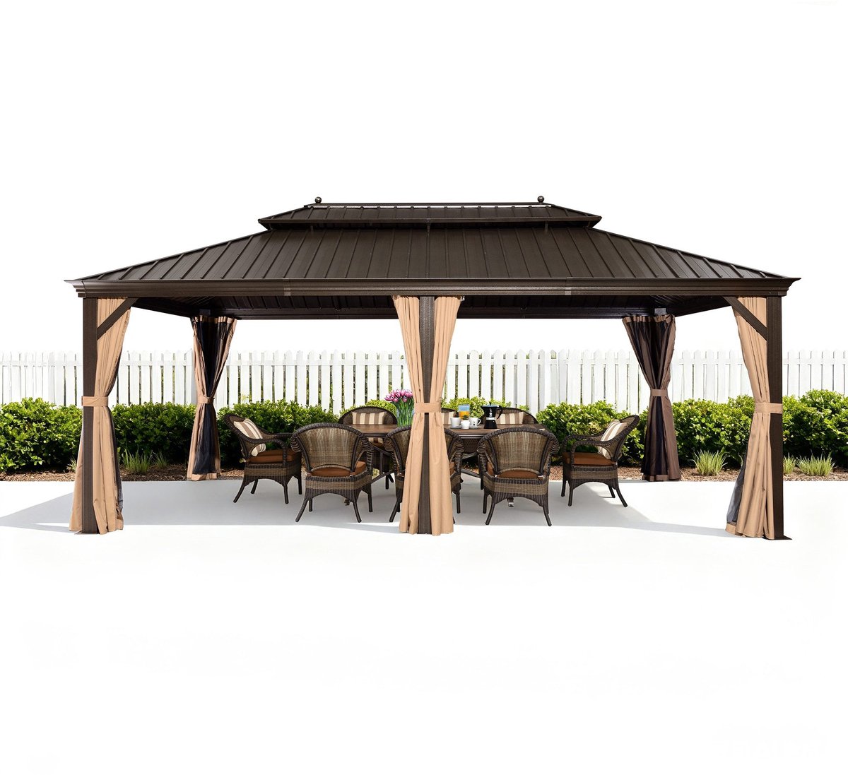 PURPLE LEAF Hardtop Aluminium Tuinpaviljoen – Dubbel dak – Hoogwaardige Gordijnen – Wind- en weerbestendig – Bronskleurig