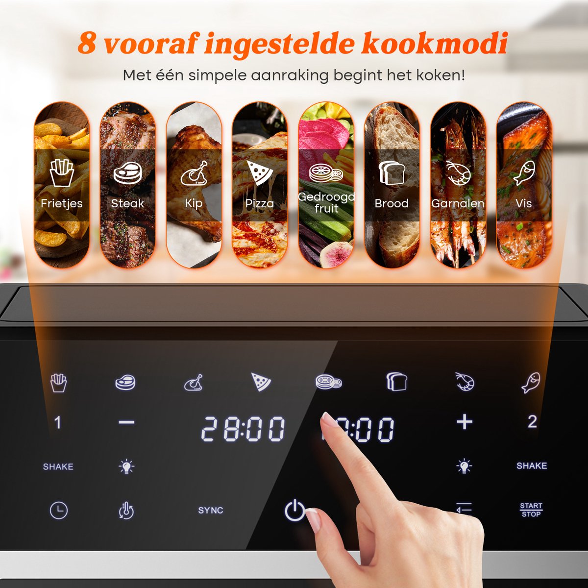 Dubbele Airfryer XXL 10L (2×5L) – 8 Automatische Programma’s – Grote Capaciteit voor 6 Personen – 2500W Krachtig Vermogen – Dual-Zone 2 Manden met SYNC Technologie – Gezond Frituren Zonder Olie – Met Kijkvenster – Zwart — afbeelding 4