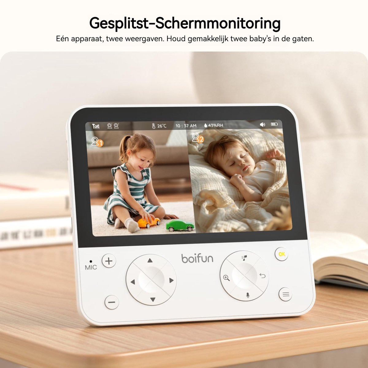 BOIFUN Babyfoon met camera - Baby Monitor met 2 Camera's - Babyfoon met Camera en App - AI-detectie (Slapen op de Buik en Gezichtsgebied) - Nachtlampje - 5.5 Inch Scherm - Video & Audio – foto 8