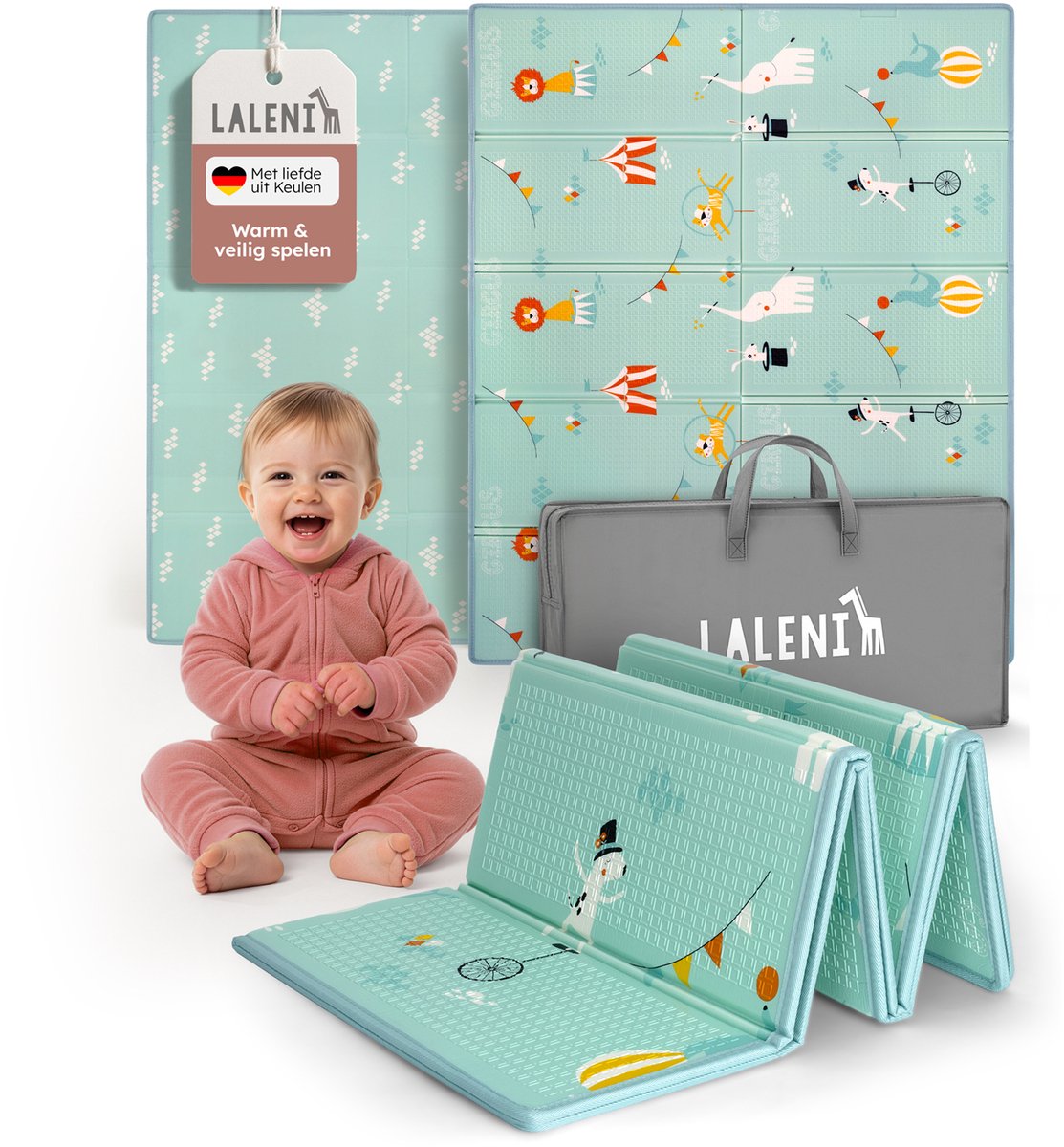 Laleni Speelmat Sindal - Waterdicht Speelkleed Baby - Met Tas - 150 x 180 x 1 cm - Circusprint