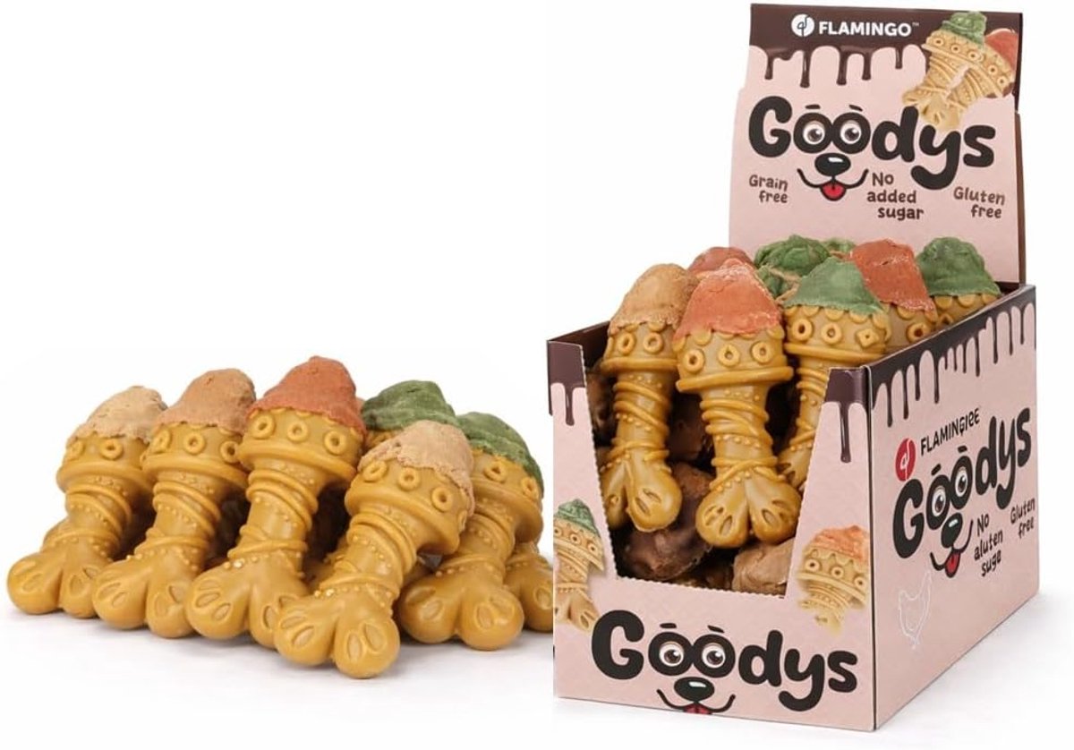 Hondensnack – Flamingo Goodys Ijshoorntje Meerkleurig – 11,5 cm – glutenvrij & graanvrij – met kip & zoete aardappel – zonder toegevoegde suikers – 1,26 kg