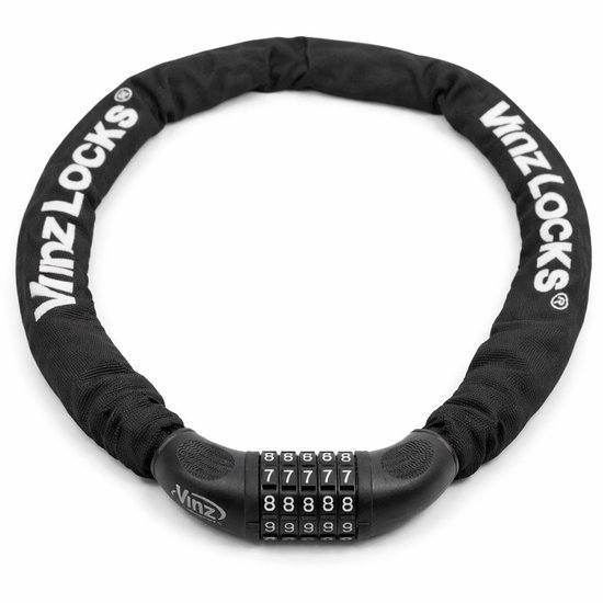 Cadenas à chaîne noir VINZ LOCKS en forme de cercle, avec serrure à combinaison réglée sur 77777.