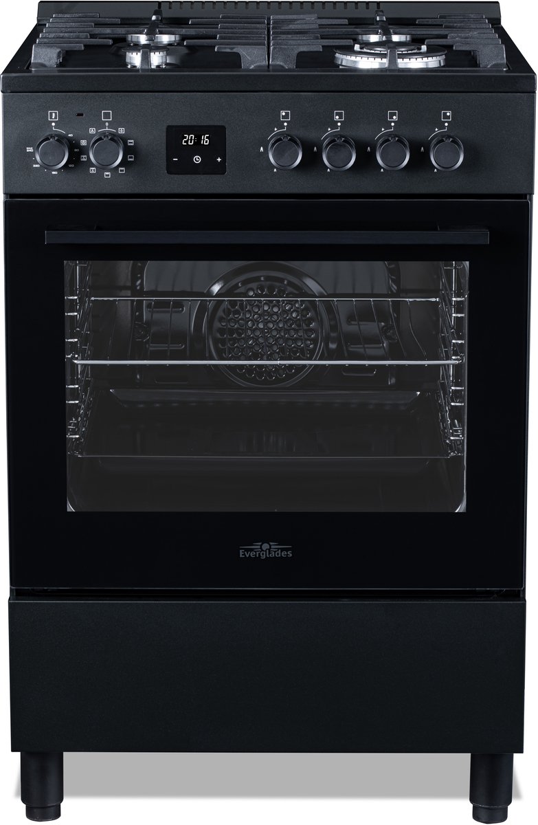 Everglades EVCK6050 Pro - Gasfornuis - 60CM - Pro Line - Digitale Timer - Gietijzeren Pannendragers - Hete Lucht Oven - 5 Jaar Garantie