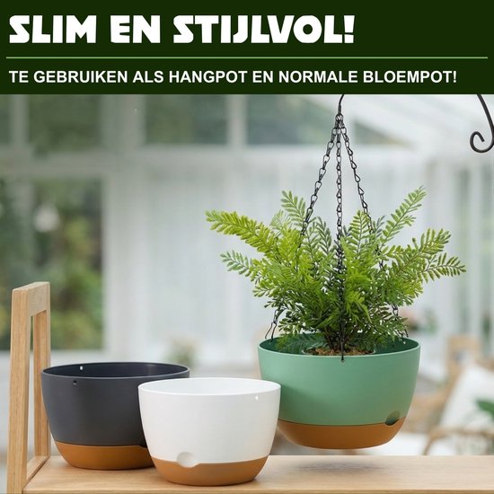 Pot suspendu avec drainage - Zwart - Ø 24 cm x H 15 cm - Convient également comme pot de fleurs - Pour l'intérieur et l'extérieur - Réservoir d'eau