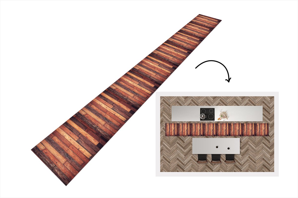 KitchenYeah Keukenloper 400x50 cm - Keukenmat vinyl Plank - Vintage - Patroon - Keukenmatten loper - Keuken vloerkleed tapijt Planken - Vintage