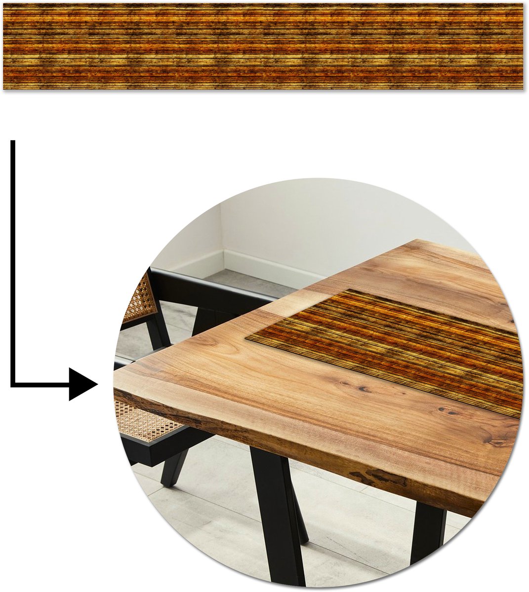 Tafelloper 180x30 cm - Tafelmat vinyl Vintage - Hout - Patronen - Planken - Tafeldecoratie - Tafelversiering - Keuken decoratie - Tafel versiering