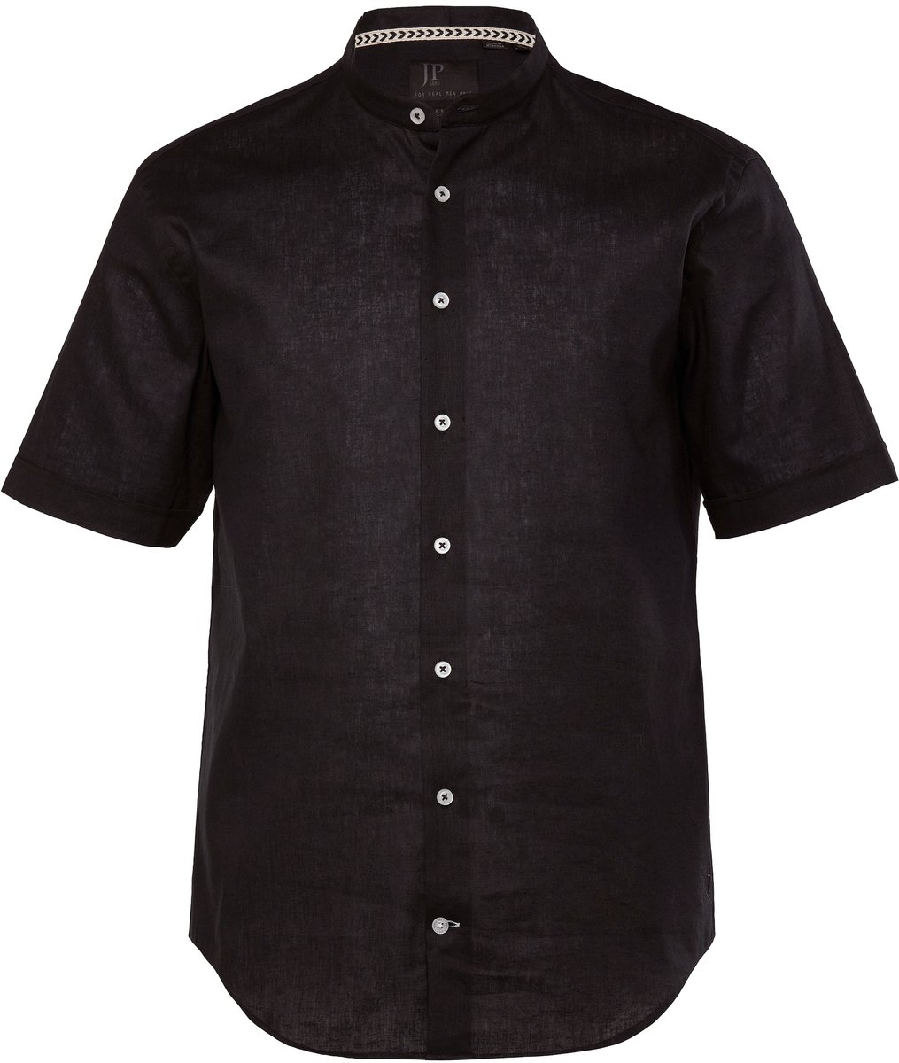 JP 1880 - Heren - Overhemd halflange mouwen linnenmix opstaande kraag modern fit - Zwart - Maat 7XL