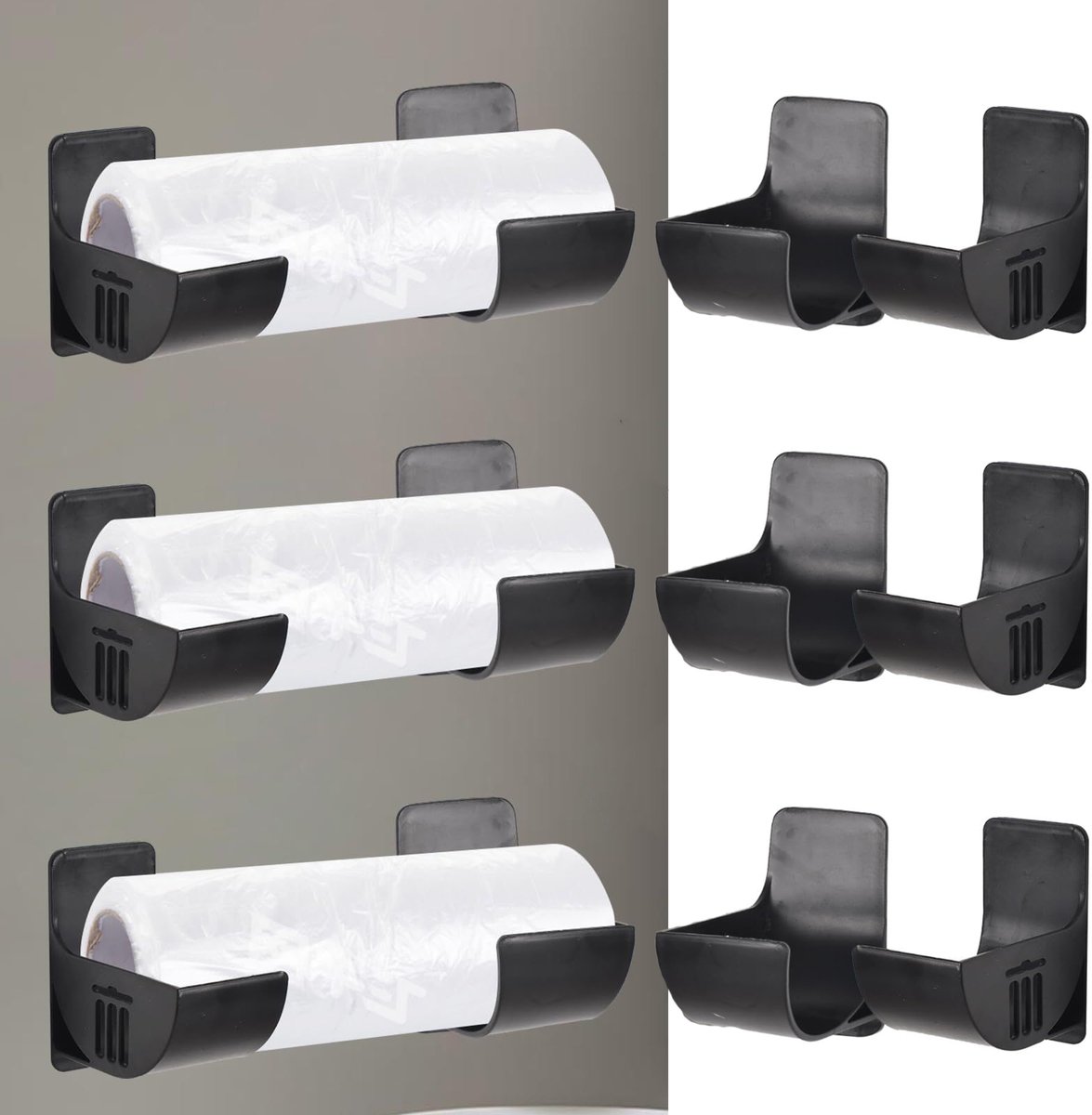 3 paar opbergrek - 7*6.5cm - ZWART - Verstelbare lengte - voor Vuilniszakken & plasticfolie & wegwerpbarbecuepapier & aluminiumfolie & deegroller - voor kast, badkamer, koelkast