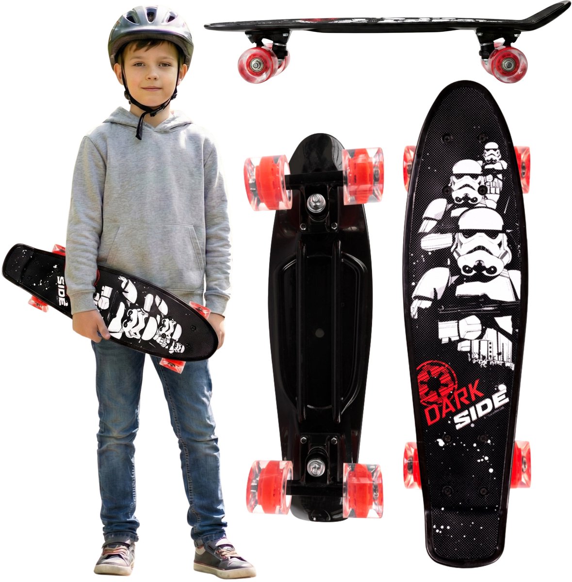 STAR WARS Stormtrooper Kinder fish skateboard 55 cm antislip board stabiel van 20-50 kg Zwart