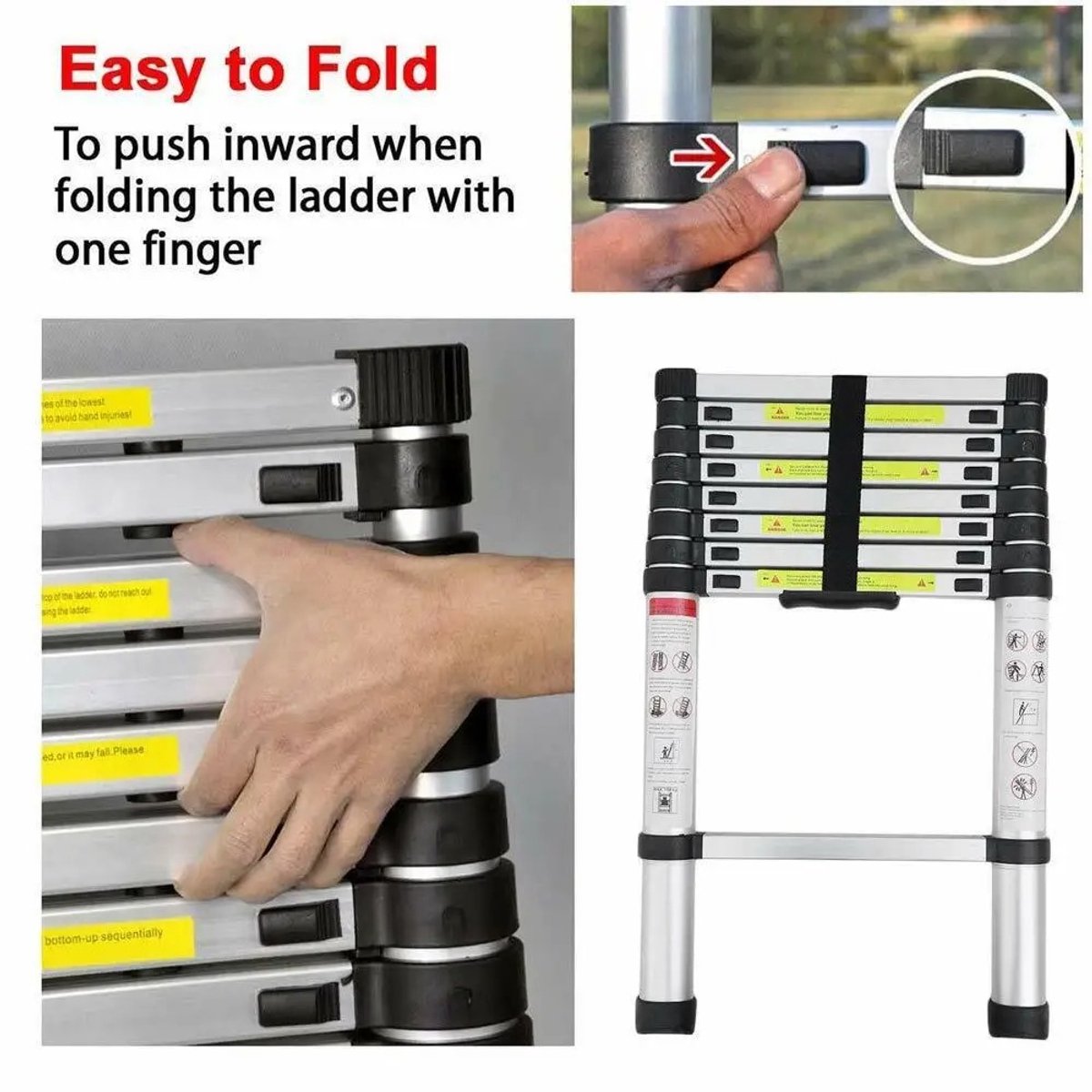 Norvia Telescopische Ladder - 5 meter - Telescoop ladder - Opvouwbare trapladder - Aluminium - Draagbaar - Max. Belasting 150kg – foto 6