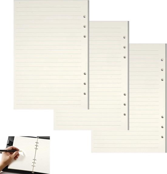 Navulpapier A5 Met 6 Gaten – 135 Vellen (3x45) Gelinieerd, Wit, Geschikt Voor Ringbandnotitieboeken, Schetsen En Dagboeken