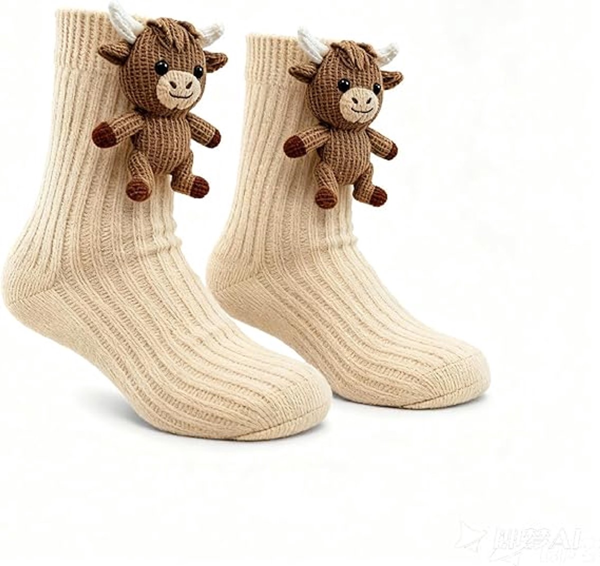 Kraftverdia – Sokken dames – 3D Dieren Sokken – Gebreide Hooglandkoe Sokken – Warme Wintersokken – Eén Maat – Casual Katoenen Sokken