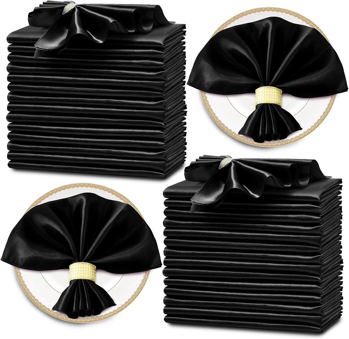 30x Luxe Zwarte Satijnen Servetten 51x51 cm - Herbruikbare Stoffen Tafeldecoratie