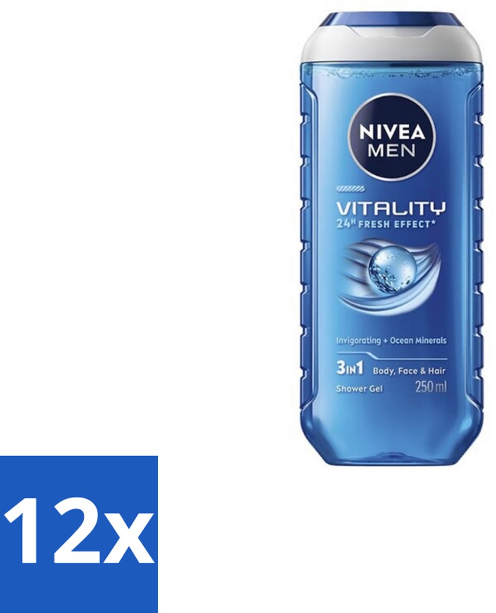 Nivea Men – Douchegel – Vitality 3-in-1 – 250 ml - Voordeelverpakking - 12 stuks